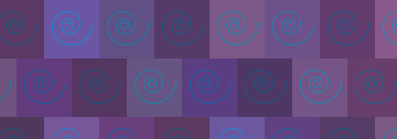 A pattern of purple squares with blue spirals in them