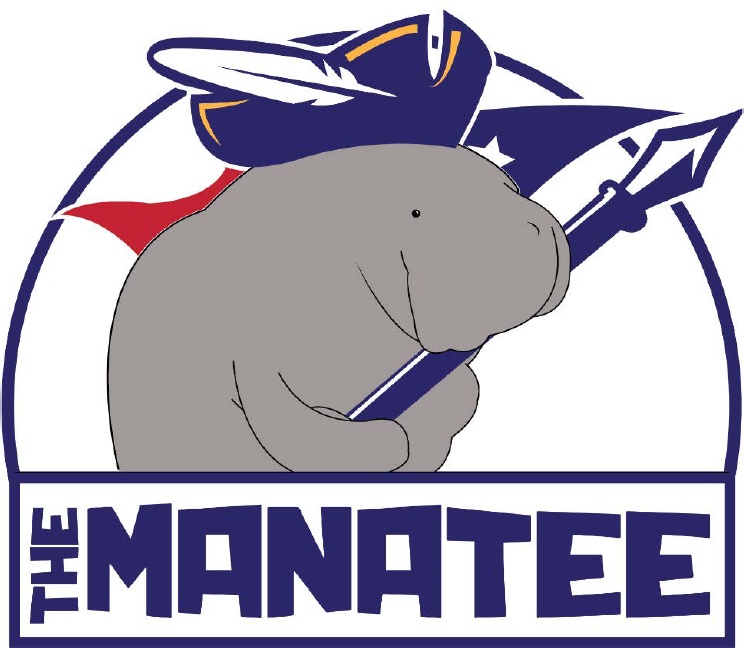 The 2016 design for "The Manatee," which shows a manatee wearing a tricorn hat and holding a pen in its mouth